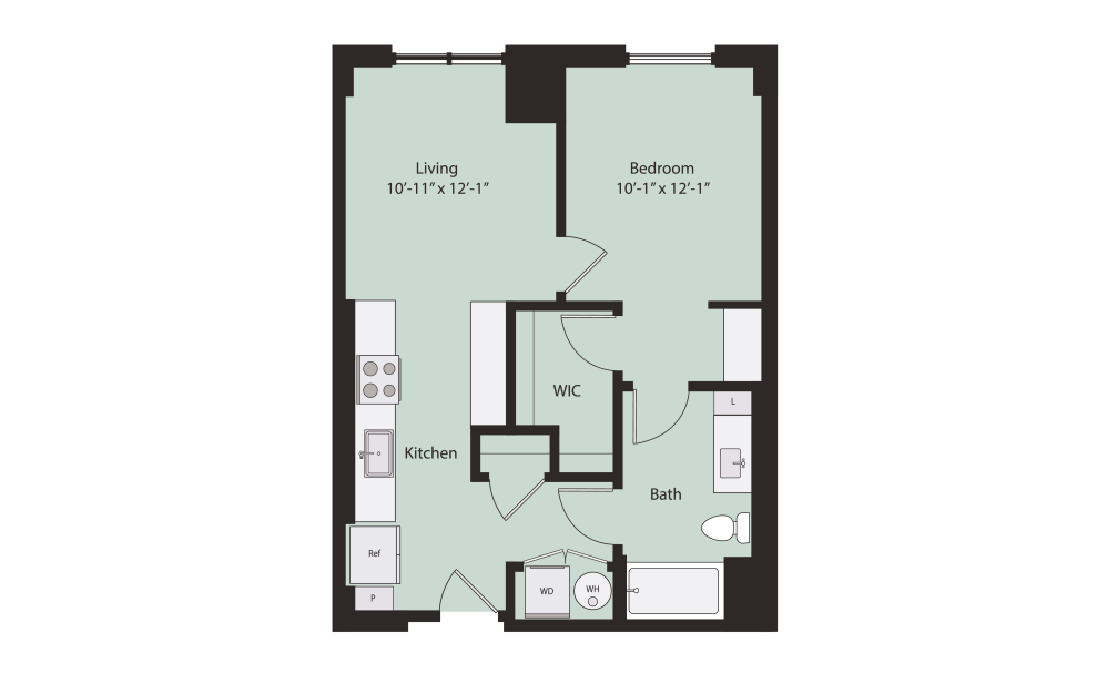 1 Bed / 1 Bath (A4) - 1 bedroom floorplan layout with 1 bathroom and 718 square feet 1 Bed / 1 Bath (A4) - 1 bedroom floorplan layout with 1 bathroom and 718 square feet
