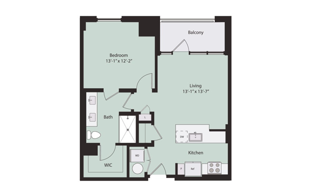 1 Bed / 1 Bath (A4) - 1 bedroom floorplan layout with 1 bathroom and 718 square feet
